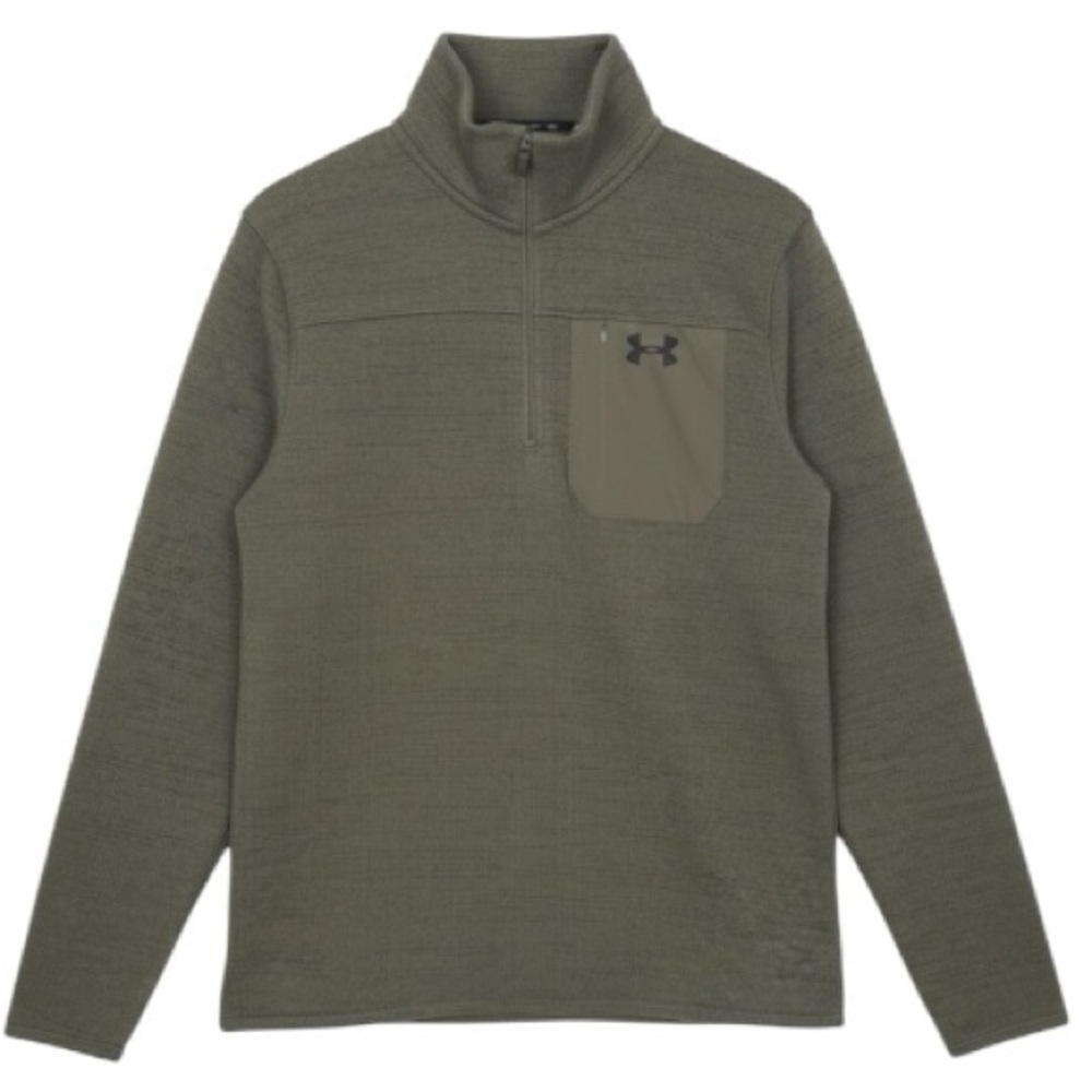 Under Armour Fleece Snap Pullover Olive Green Mens Small Activewear Top